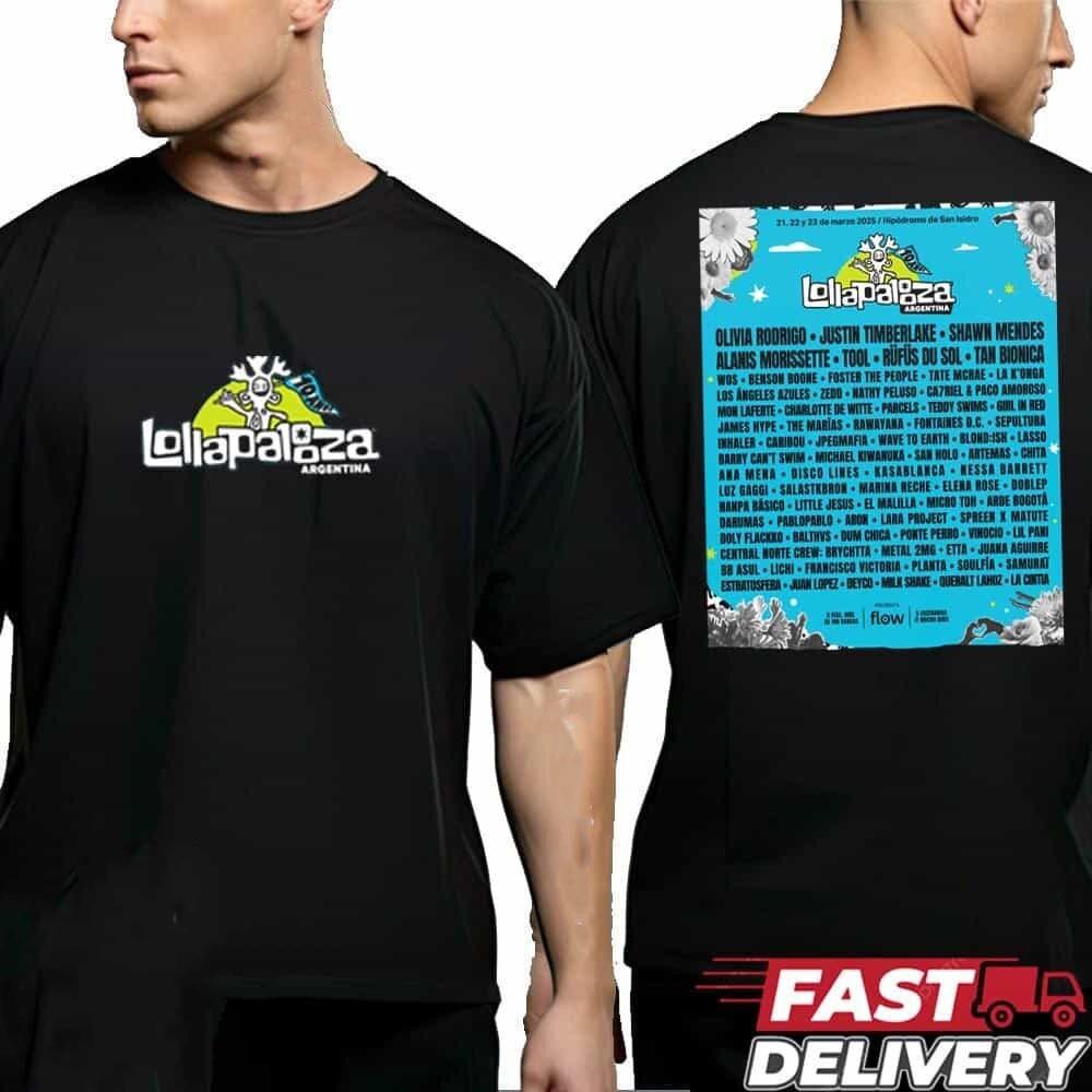 Lollapalooza 2026 In Argentina Full Line Up Unisex Two Sided Shirt For Fans L