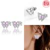 Hoop Earrings 925 Silver Certified Red Bow Heart Zircon Stud Earrings Lady's Anniversary Gift Luxury Jewelry
