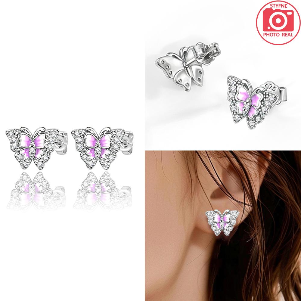 Hoop Earrings 925 Silver Certified Red Bow Heart Zircon Stud Earrings Lady's Anniversary Gift Luxury Jewelry