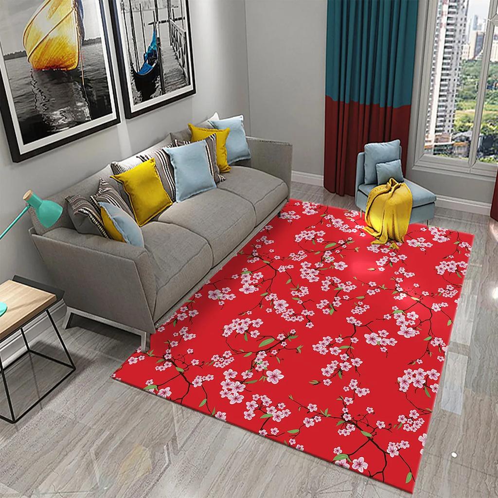 Rosa Pflaumenblüten-Teppich für Badezimmer Anti-Rutsch-Matten Florale Landschaft Schlafzimmer Fußabtreter Dekor Küche Wohnzimmer Bodenfläche Teppich