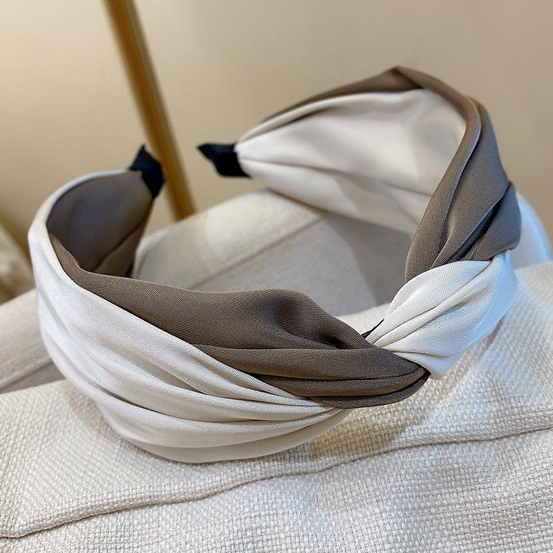 Nieuwe kruisvormige hoofdband in twee kleuren, eenvoudige brede rand, satijnen haarband, mode haaraccessoires voor dames gray