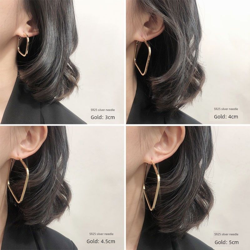 New Exaggerated Square Hoop Earrings Large Earrings S925 Silver Needle European and American Style Fashion Simple and Elegant Japanese and Korean Ins