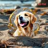 Golden Retriever Floral Metal Wall Art Decor, 2D Flat Iron Dog Sign, Waterproof Durable