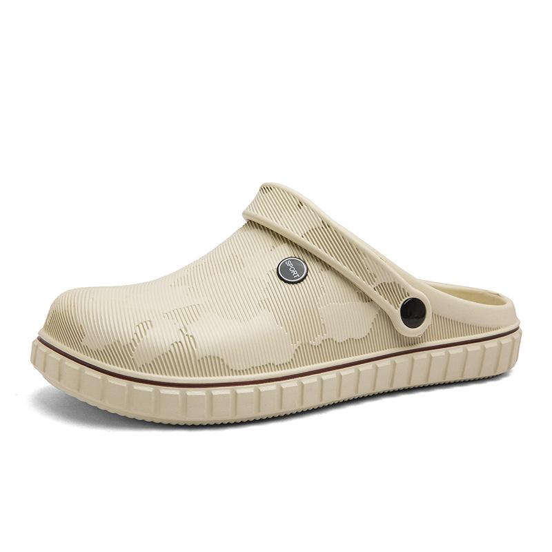 Baotou Solid Color Non-porous Hole Shoes Men's Summer Fashion Casual Large Size Chef Slippers Men Wear Beach Sandals