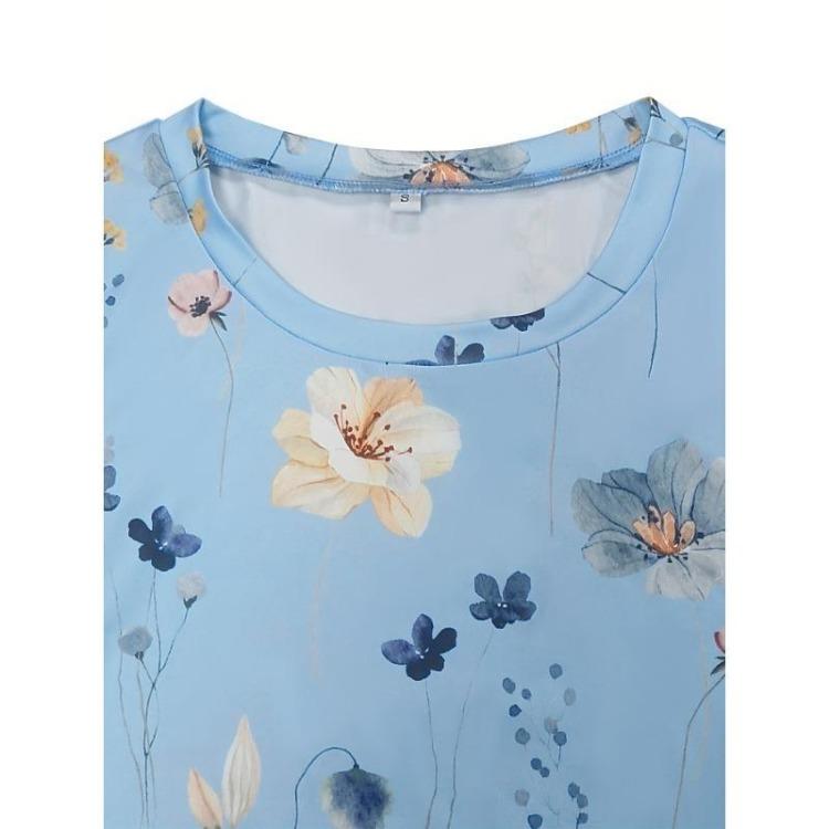 Casual Long Sleeve Women's Floral Print Sweatshirt Spring Fall Clothing Crew Neck