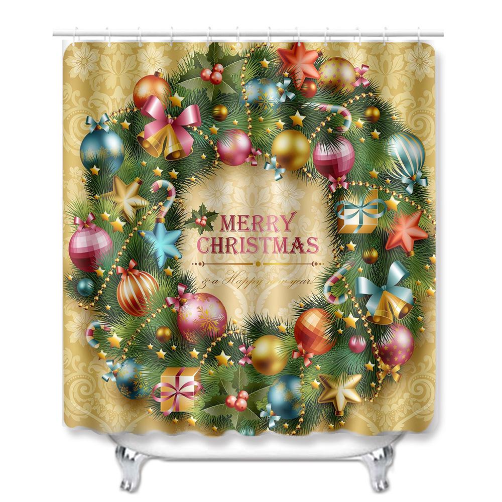 Christmas Four-Piece Shower Curtain Combination Floor Mat Set Bathroom Non-Slip Door Mat Absorbent Carpet