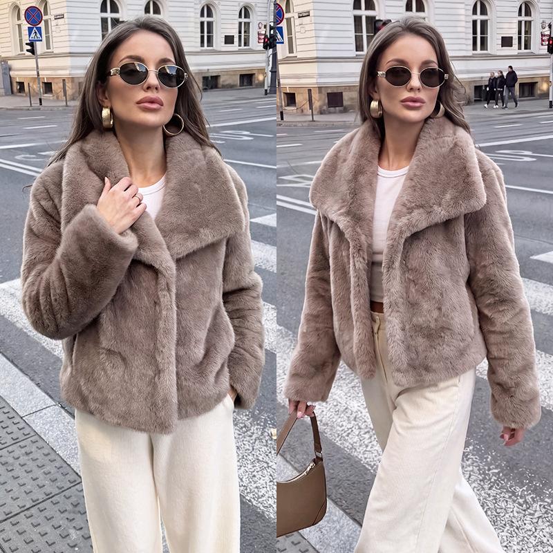 European And American Fur Big Lapel Artificial Fur Imitation Mink Coat Short Fashion Fox Fur Coat Fluffy Hair