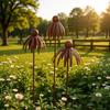 Weather Resistant Metal Daisy Stake Rusted Iron Curved Petal Stake Rustic Garden Art  Lawn Patio