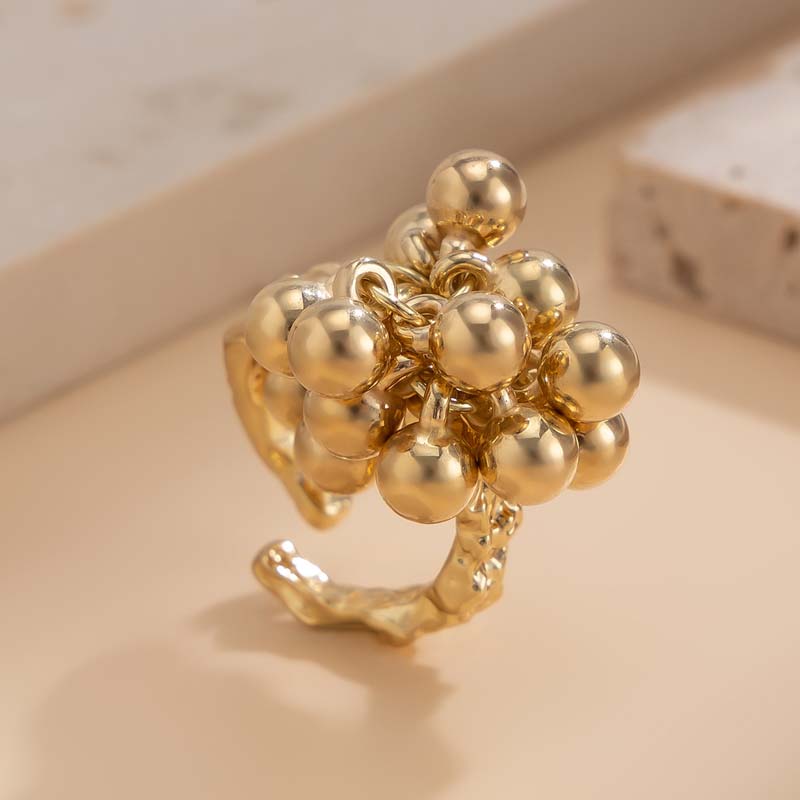Vintage Metal Beads Ball Open Rings For Women Exaggerated Gold Color Irregular Adjustable Personality Finger Rings Jewelry Gifts