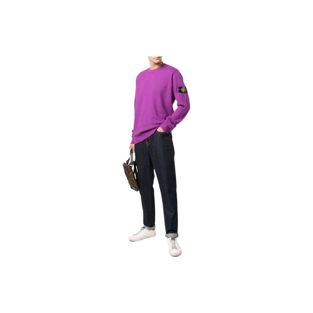Stone Island Badge Logo Crewneck Magenta Men Tops Purple 751563020-V0045