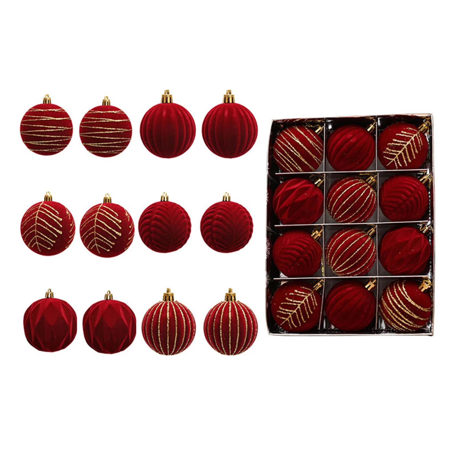 12PCS 6CM Christmas Ball Ornaments Tree Decorations For Holiday Wedding Party Red Dark Green Plush Painted Ball Velvet Ball