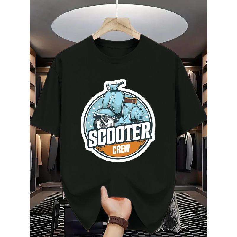 T-shirt a maniche corte con stampa di scooter vintage alla moda, taglia europea, essenziale per la moda di strada e gli appassionati di ciclismo