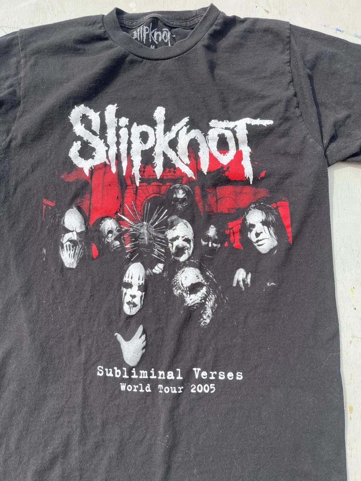 Women s Slipknot T-Shirt Black Spell-Out M Y2K Screamo Nu Metal 90s Iowa Mask M