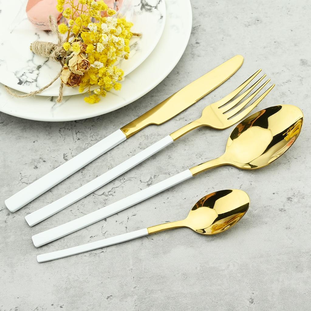 6People Stainless Steel Cutlery Set Knife Fork Tea Spoon Dinner Tableware Black Dinnerware Party Kitchen Flatware Silverware Set