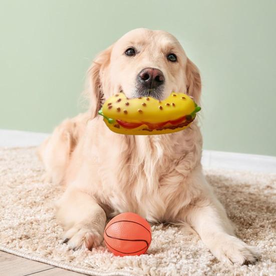 Dog Squeaky Toy Vinyl Chew Toys with Built-in Sound Realistic Burger, French Fries, and Hot Dog Toy for Interactive Play Teeth Cleaning and Anxiety