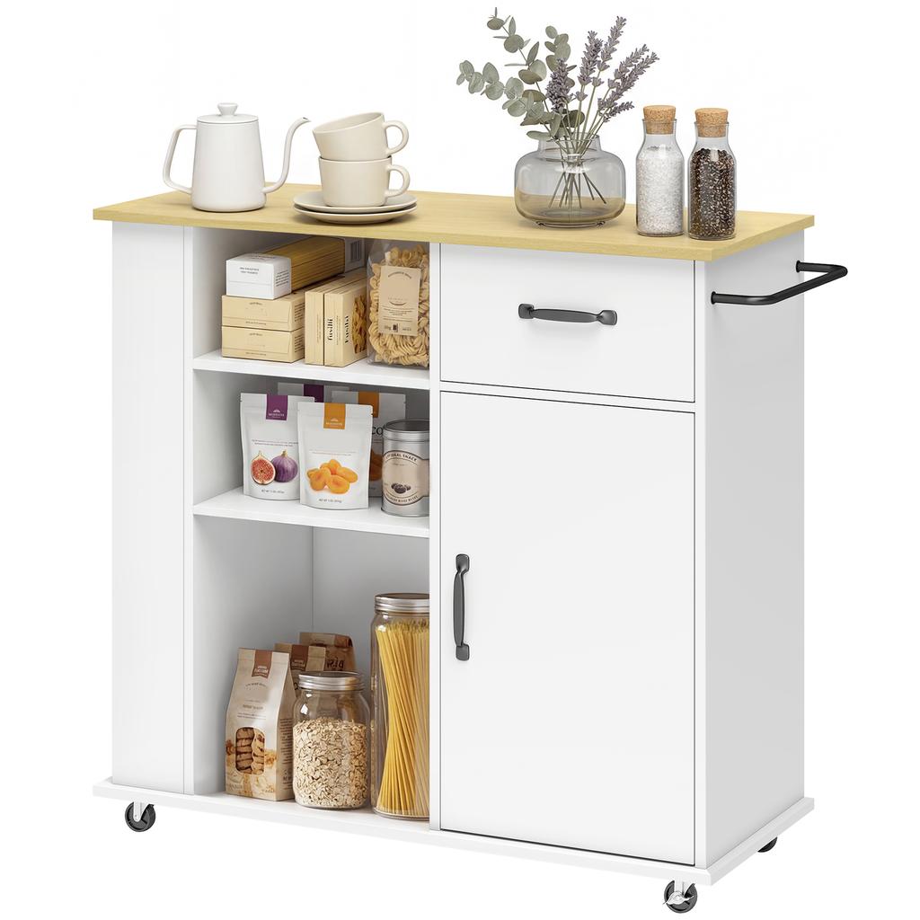 Mobile da Cucina con Cassetto, Armadietto e Ripiano Regolabile, Bianco