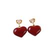 Elegant Angora Red Heart Earrings: Real Gold Electroplated with Diamonds - Perfect for Festive Occasions