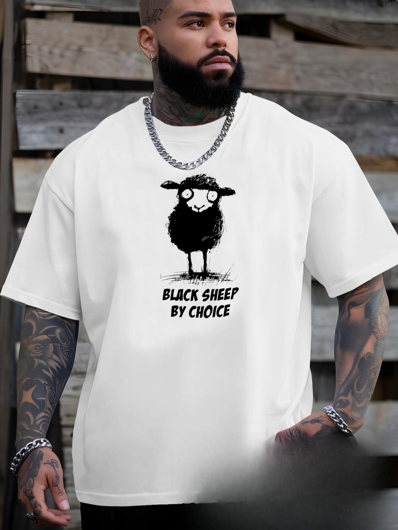 European Size Men s Sheep Pattern Summer Casual Crew Neck Short T-Shirt, PLUS SIZE S