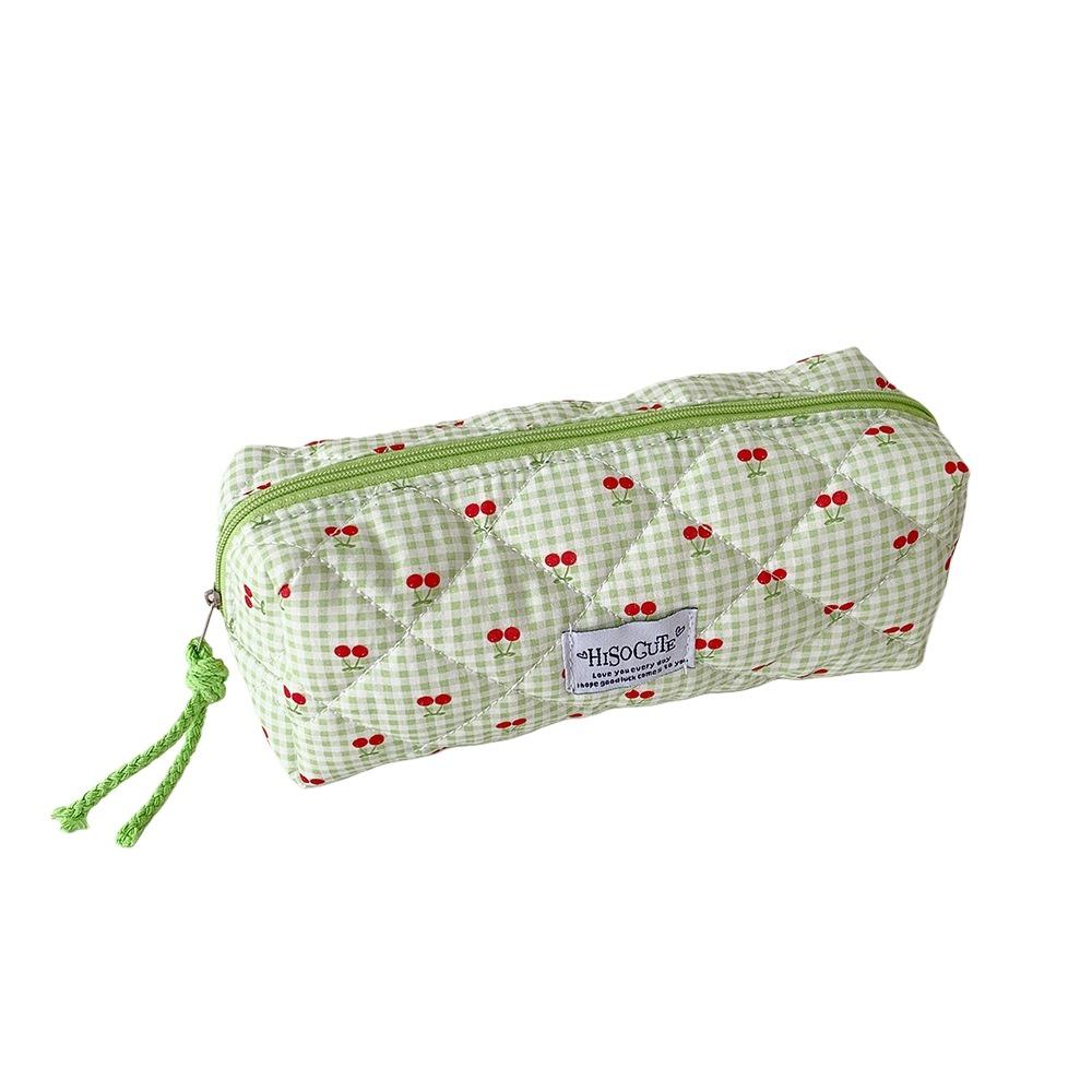 Cute Design Korean Cherry Pencil Case Large Capacity Cloth Plaid Pen Bag  Children