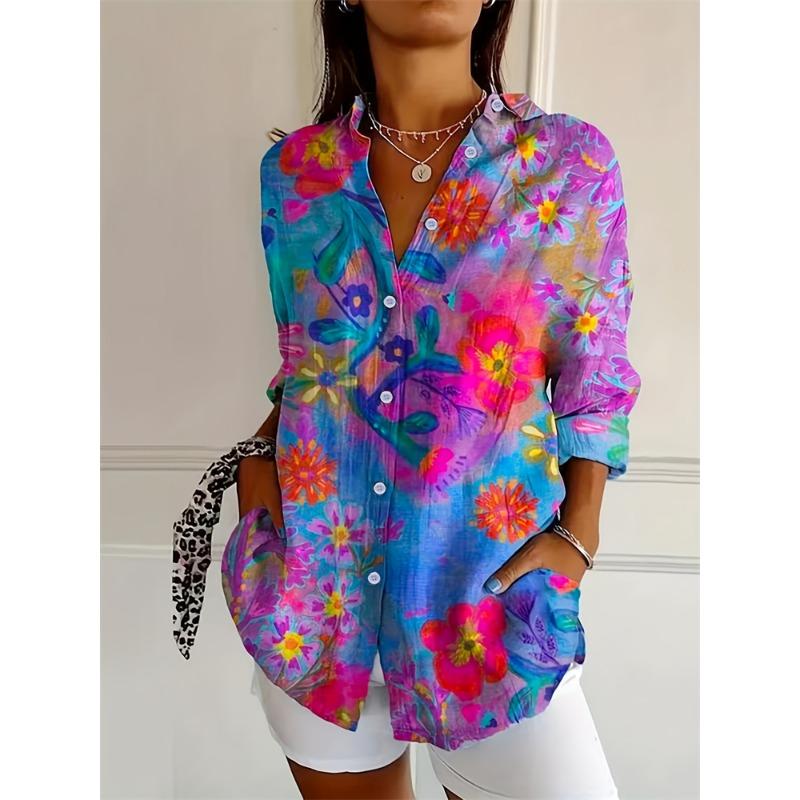 Women's Floral Printed Long Sleeve Shirt Summer Fashion Button Casual Women's High-quality Fabrics For Daily Wear