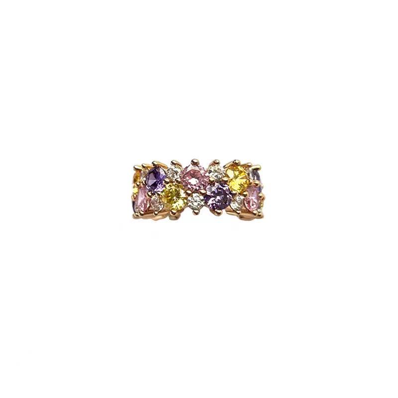 Rainbow Zircon Open Ring: Colorful Retro Alloy Finger Ring