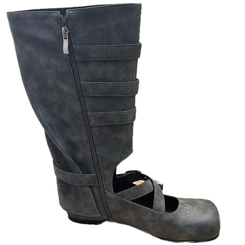 Summer Thin Boots Women's Flat Bottom Hollow Ballet Boots Punk Handmade Boots Spice Girl Leather Medium Boots Women's Boots