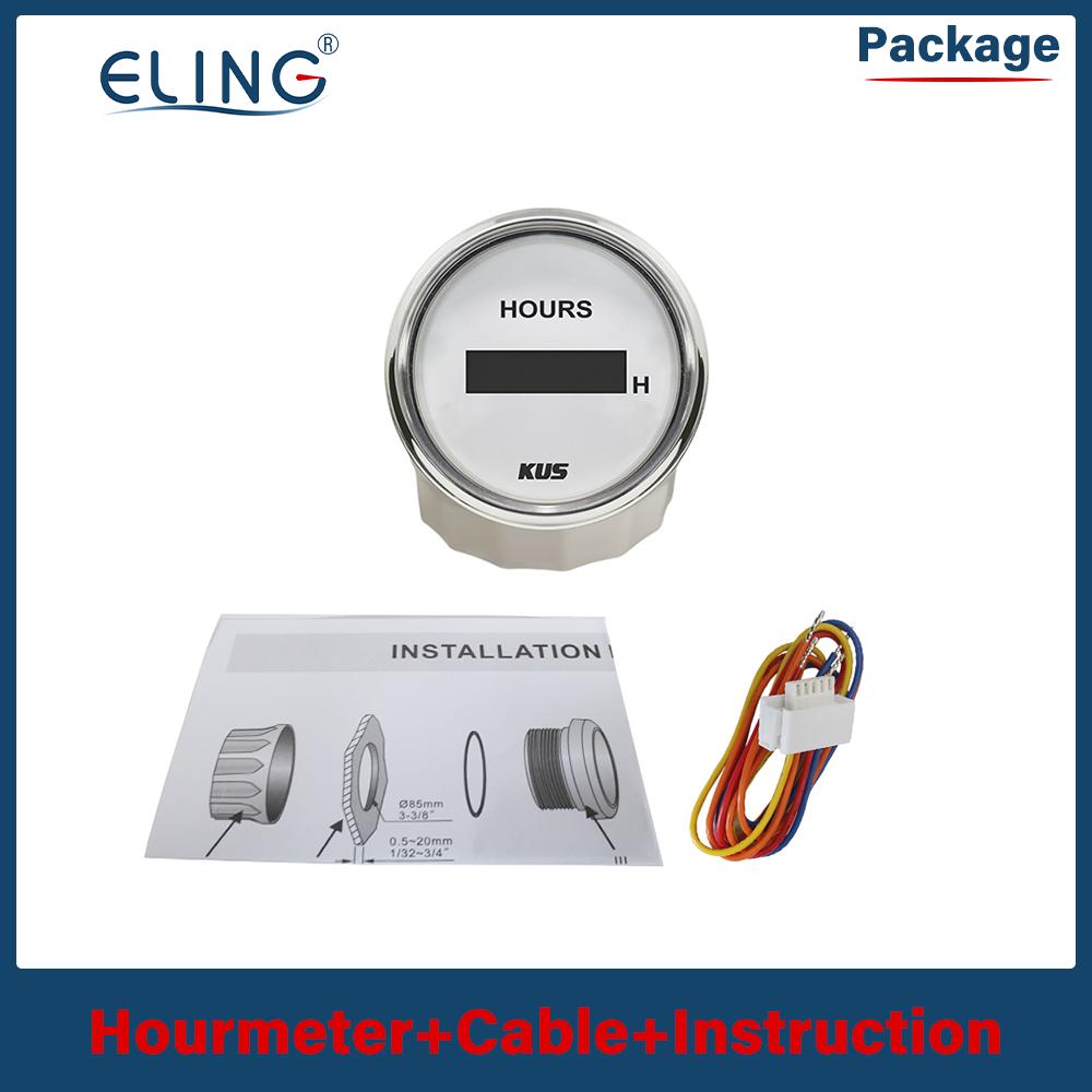 New KUS 52mm Digital Hour Meter 9-32VDC LCD Hourmeter Waterproof  Time Gauge for Auto Boat with Red/Yellow Available Backlight