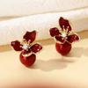 Silver Needle Rhinestone Resin Flower Earrings - High-End, Retro, Versatile Studs for Women
