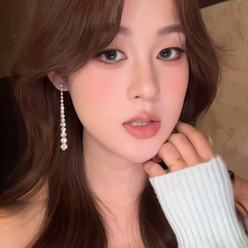 

Temperament Luxury Sparkly Zircon Long Tassel Dangle Earrings For Women Korean Bride Wedding Engagement Jewelry Accessories 1Pair