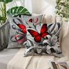 Gray Red Butterfly Floral Pillow Covers Soft Polyester Square Zipper Sofa Outdoor Machine Washable Double Sided Decorative Home