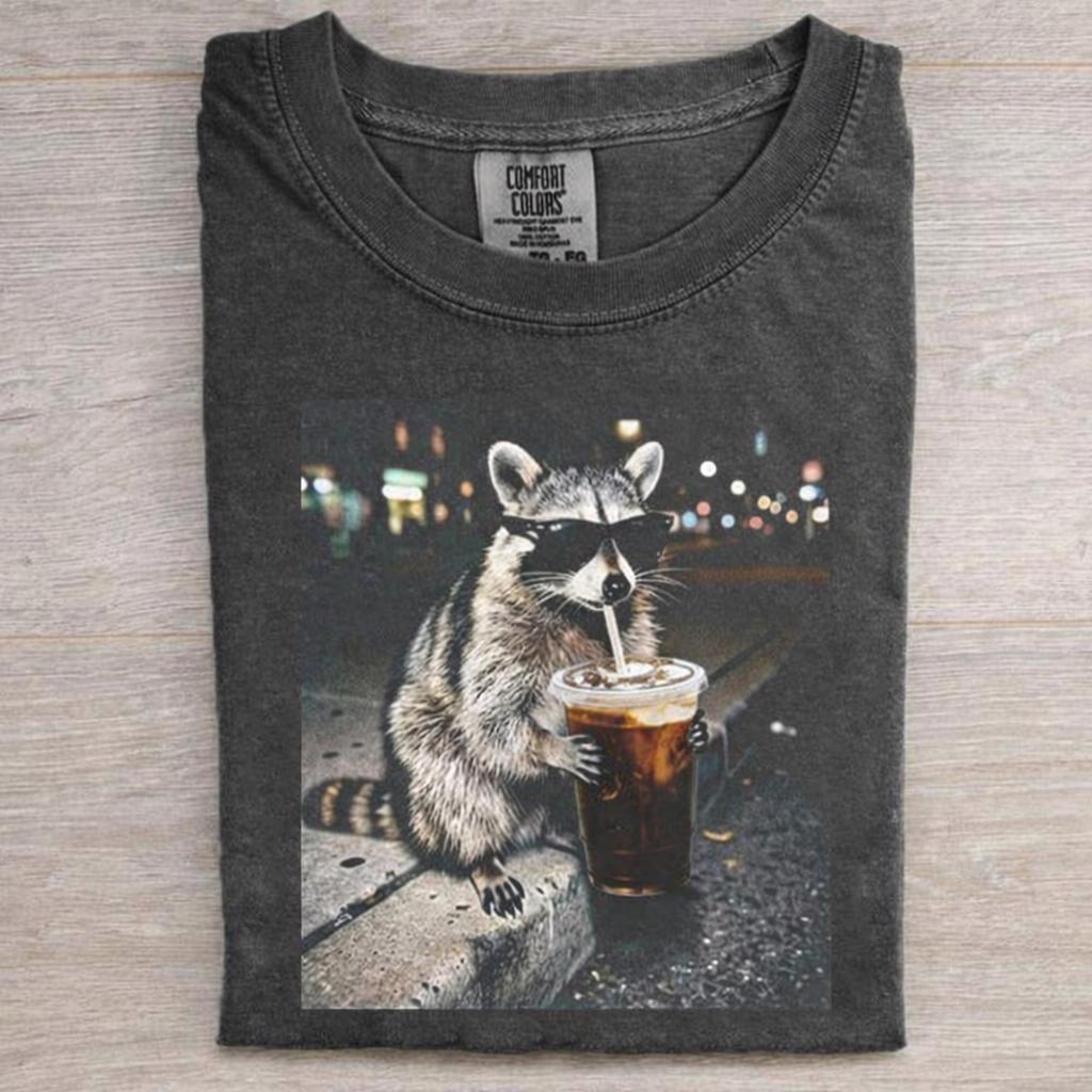 Raccoon Drinking Iced Coffee Shirt, Funny Meme Genz Dank Raccoons, Trendy Shirt