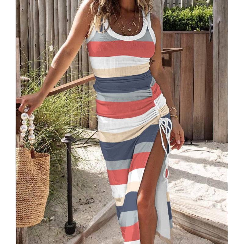 Sommer Neue Stil Gedruckt Sexy Taille Schlitz Weste Kleid für Frauen