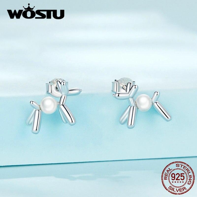 

WOSTU стерлингового серебра 925 пробы, милые серьги-гвоздики с собакой в ​​виде воздушного шара для женщин, оригинальный дизайн, подвески-подвески, серьги-гвоздики, милые ювелирные изделия для девочек