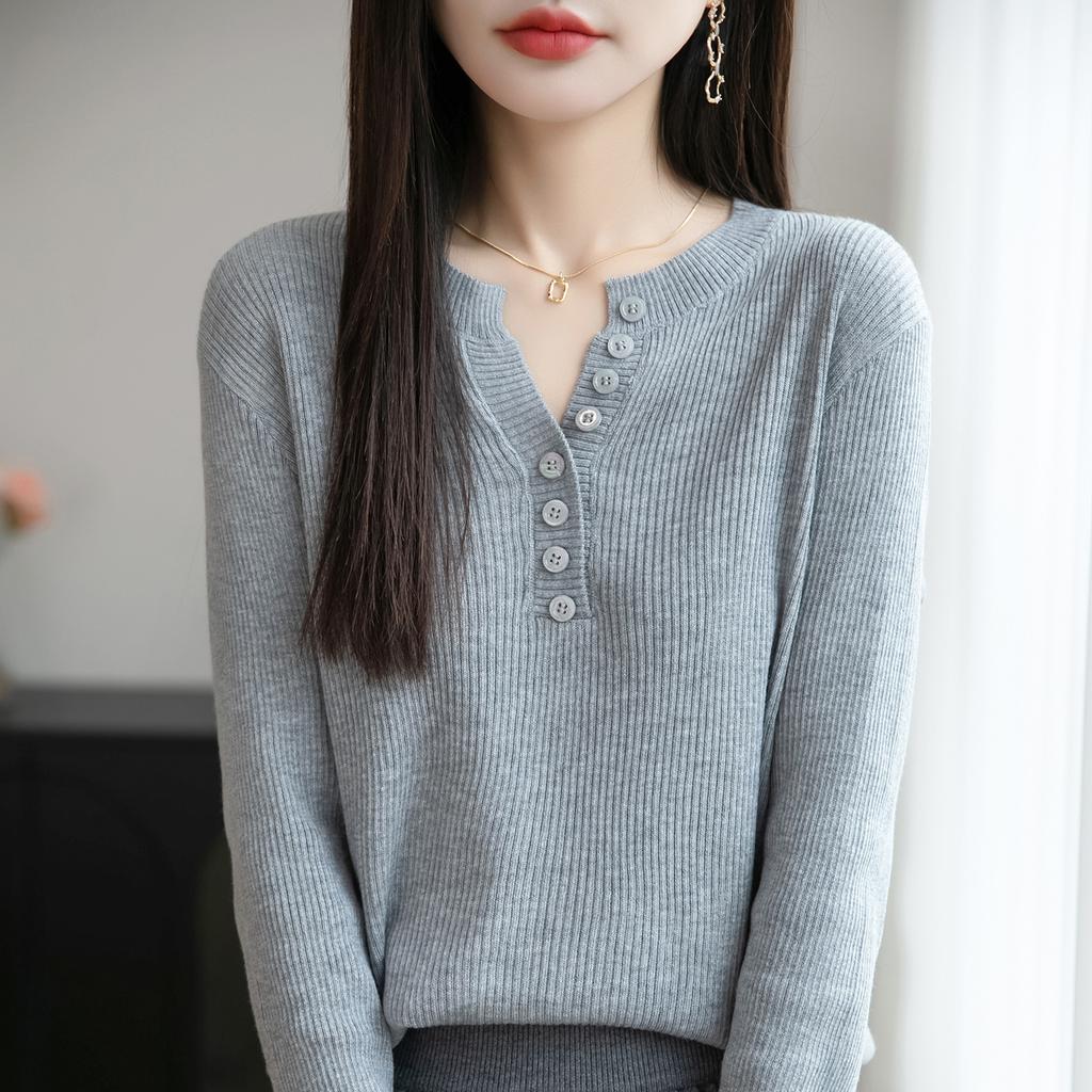 Spring and Autumn V-neck Knitted Sweater, Base Layer, Top, Stylish Pullover, Long-sleeved Sweater, Women's Clothing for Autumn and Winter