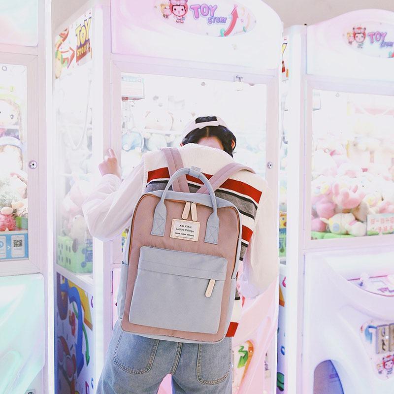 2025 Sweet Little Fresh Contrast College Wind Handbag Students' Large-capacity Waterproof Backpack Fashion Casual Versatile Backpack
