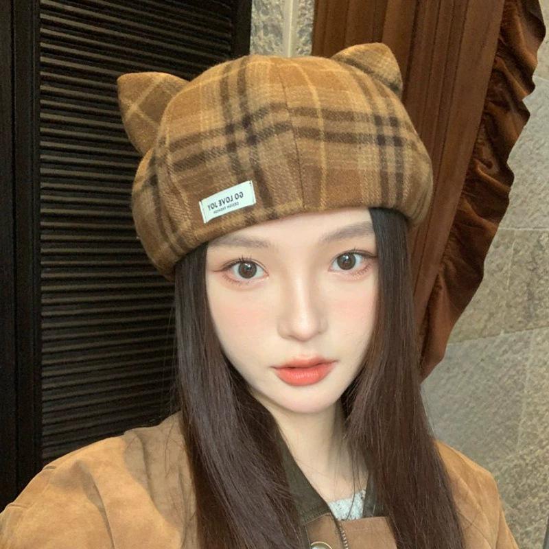 

Женский шерстяной берет: Большая голова, маленькое лицо, теплая осенне-зимняя кепка газетчика One Size (55-59CM)