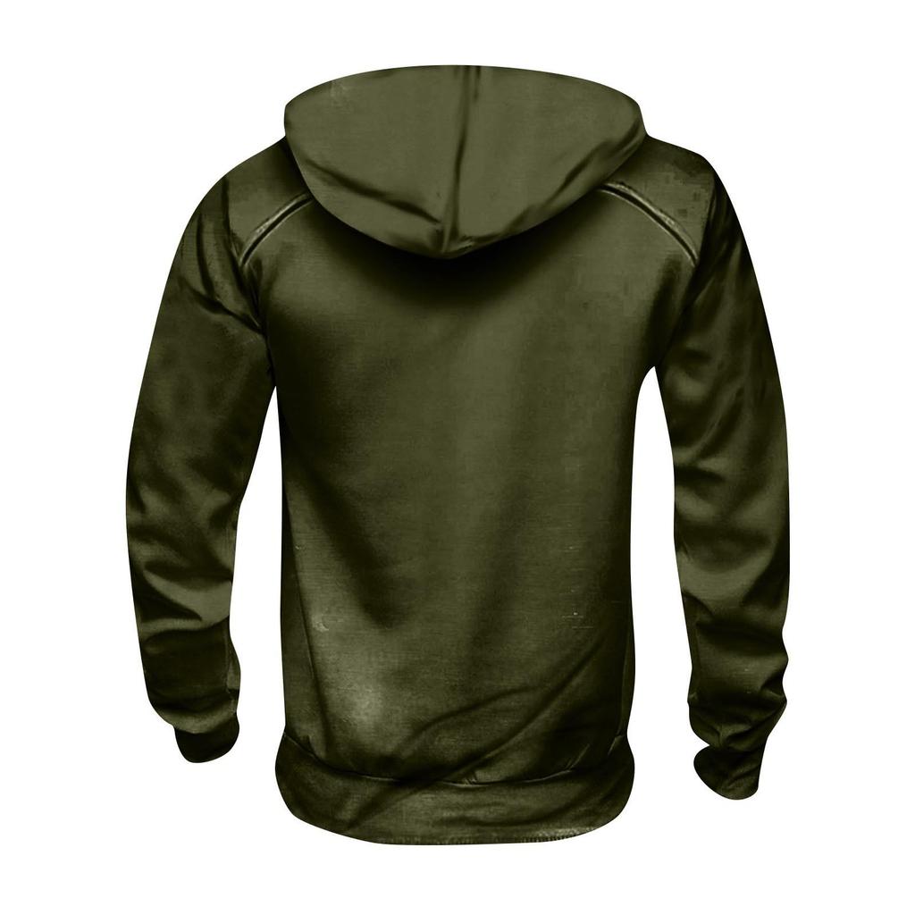 Men's Hooded Solid Color Sweater, European And American Youth Sports Multi Pocket Patch Leather Sweater Jacket