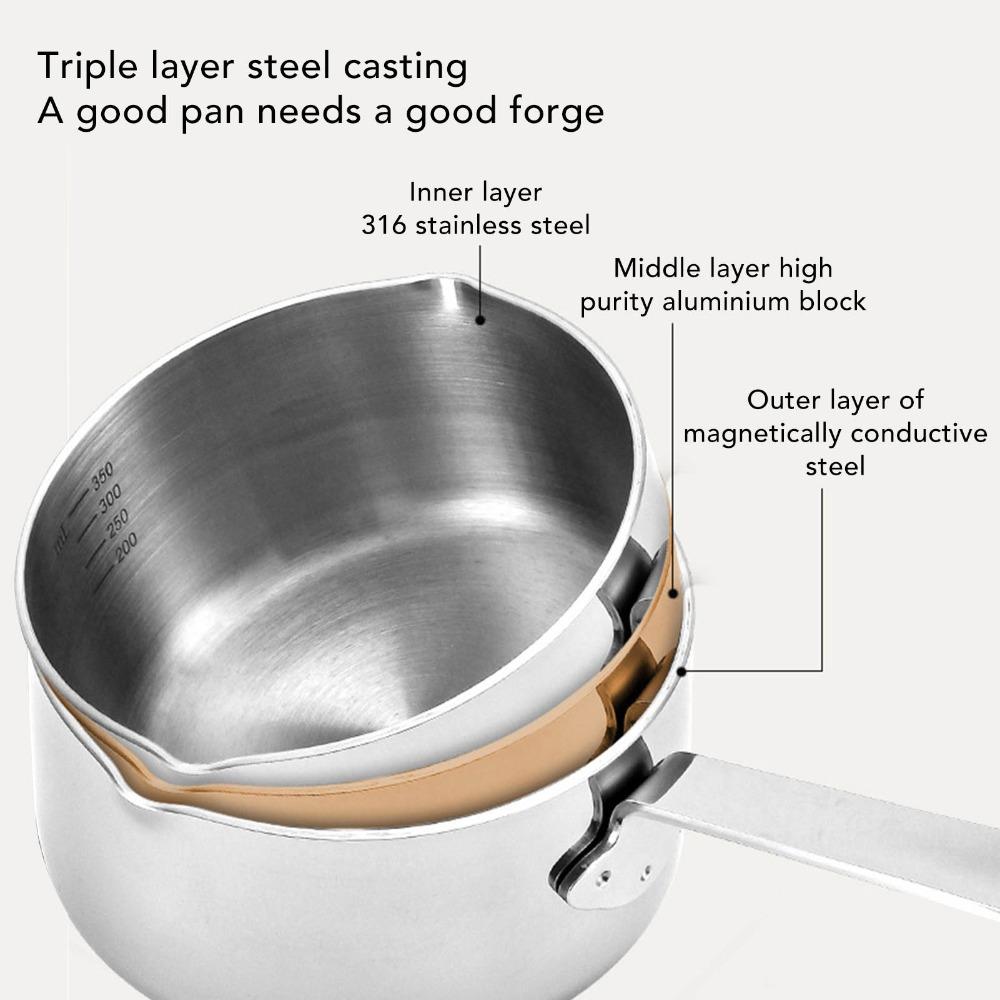 Silver Butter Warmer Stainless Steel Milk Pot Practical Stainless Steel Saucepan Home Kitchen