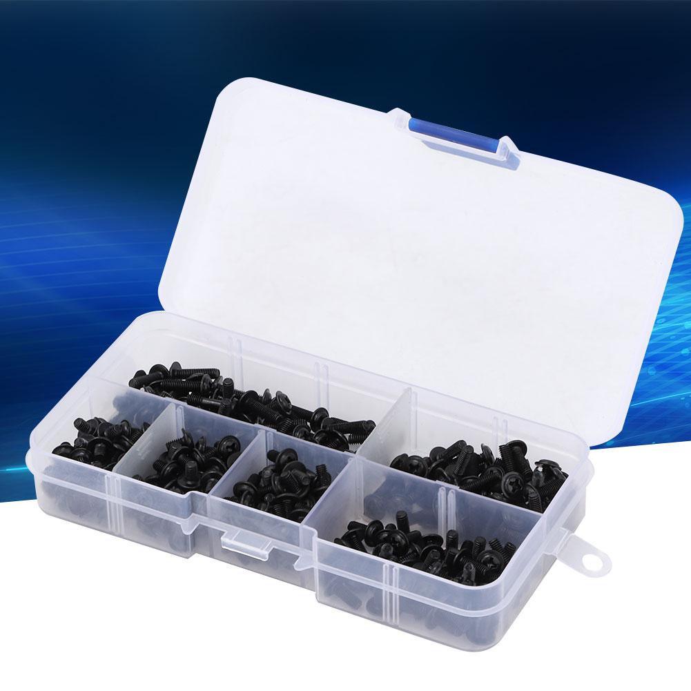 300pcs M3 Cross Round Head with Washer Carbon Steel Screw Bolt Assortment Set