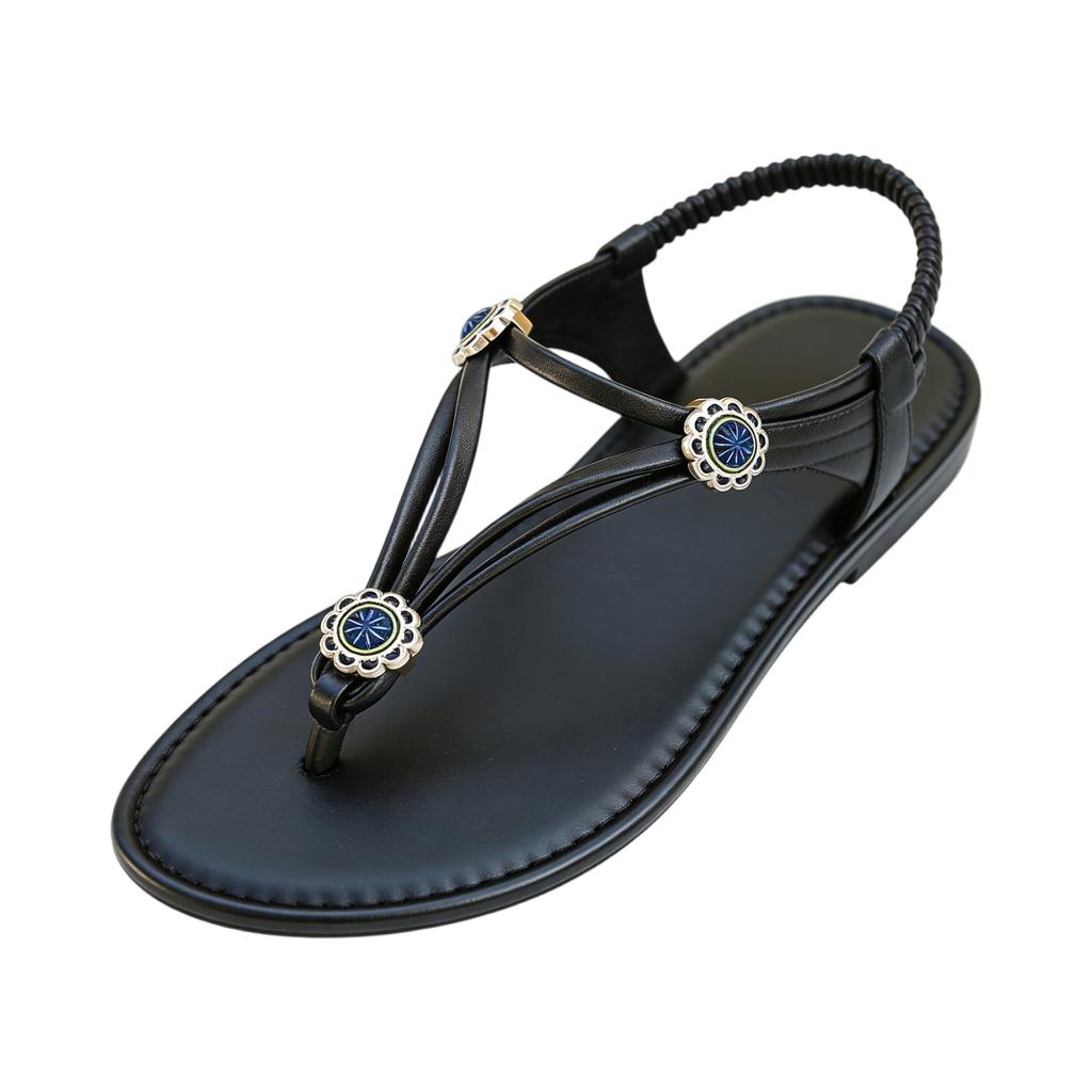 Summer women's flip toe casual herringbone fashionable rhinestone temperament beach sandals