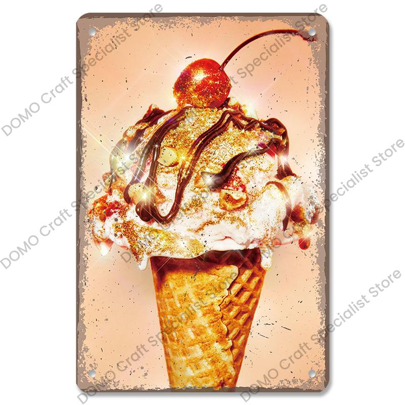 Summer Dessert Poster Vintage Metal Sign Ice Cream Cone Charlotte Metal Tin Plate Wall Decor for Cafe Shop Kitchen Living Room