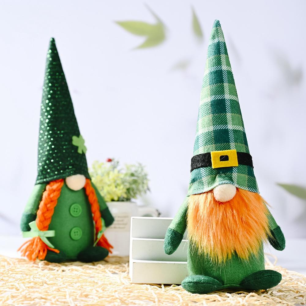 T02C!St. Patrick's Day Gnome Decorations Irish Leprechaun Swedish Ornaments Spring Plush Gnome Scandinavian Tomte Elf Dwarf