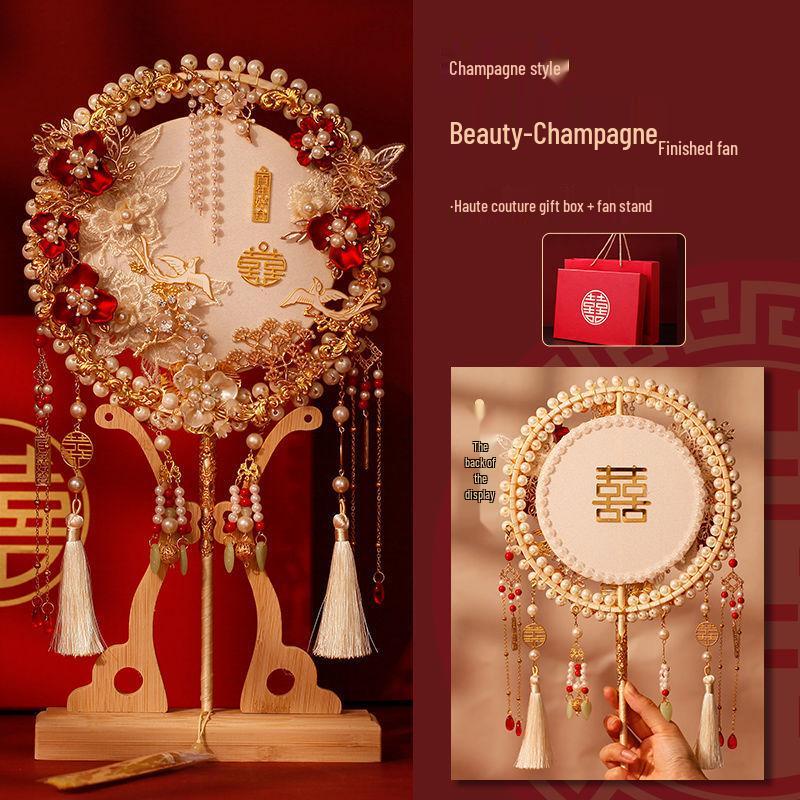 Champagne Wedding Xiuhe Fan - Handmade Double Circle Bridal Fan