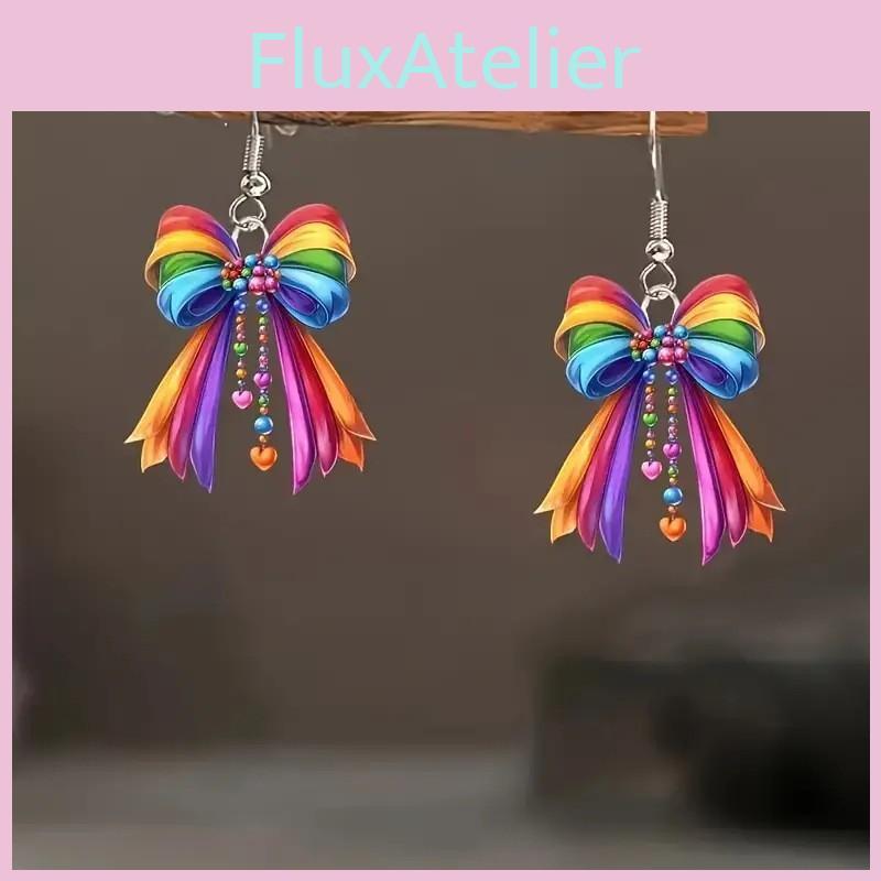 Kreative Regenbogen Schleife Damen Acryl Ohrringe für Freizeitkleidung