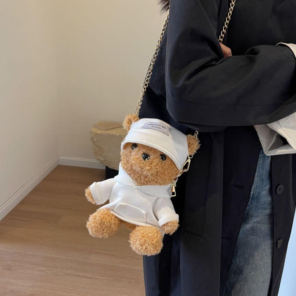 Kawaii Plush Bear Shoulder Bag Bear Bear Fluffy Handbag Bear Plush Crossbody Bag  Girls