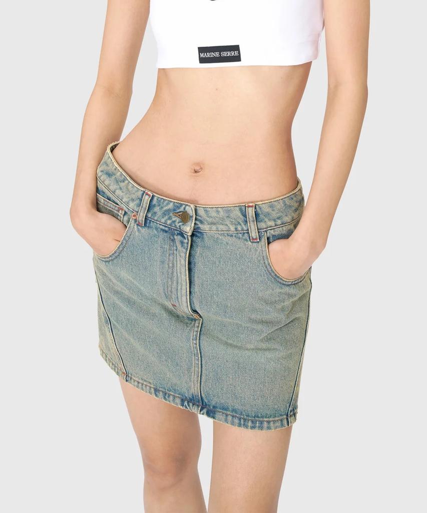 MARINE SERRE (W) Moon Laser Denim Mini Skirt Light Beige
