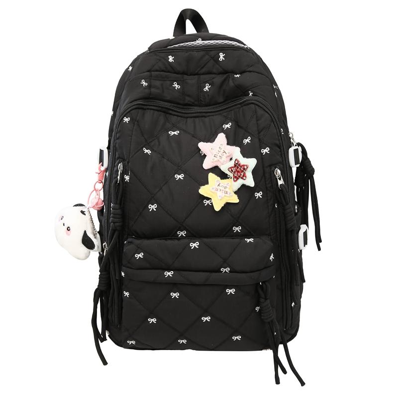 

Большая вместимость школьного рюкзака для школьников с бархатным бантом чёрный