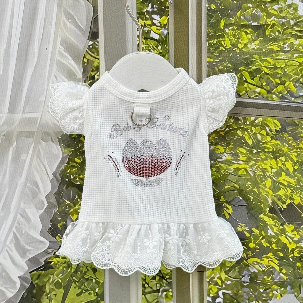Nuovo Stile Primavera ed Estate Abbigliamento per Cani - Bordi in Pizzo con Perline e Vestito Principessa per Cani Piccoli Pomerania