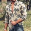 Men Casual Trendy Floral Printed Slim Fit Long Sleeve Shirt