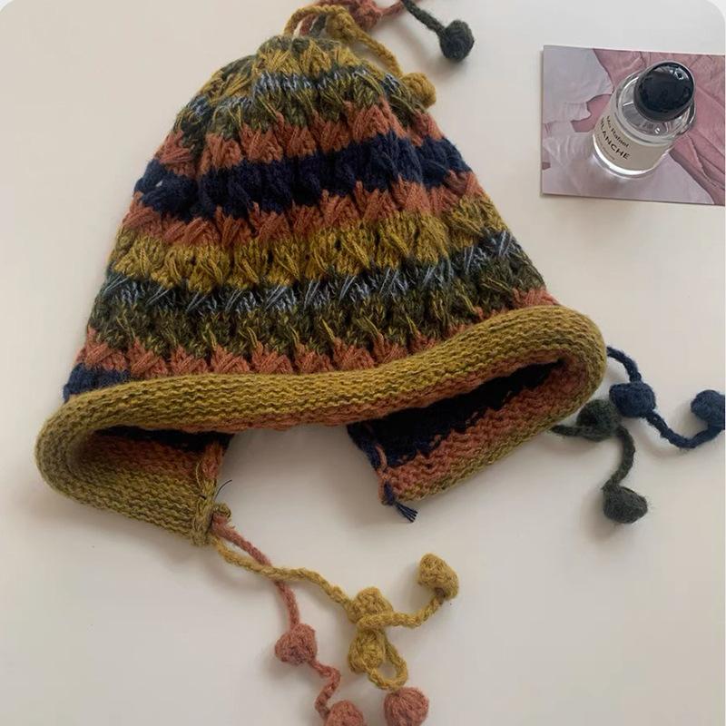 

Personalized fashion hand hook colorful ball ladies winter student hat adult versatile knitted hat warm ear protection tide